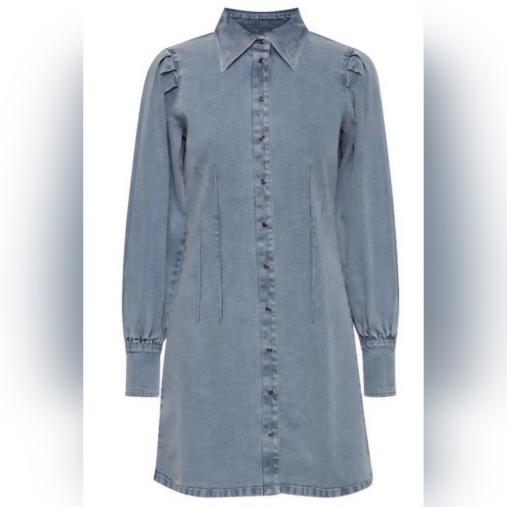 Ichi Long Sleeve Shirt Dress in Denim Blue